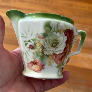 Vintage Green and White Floral Creamer